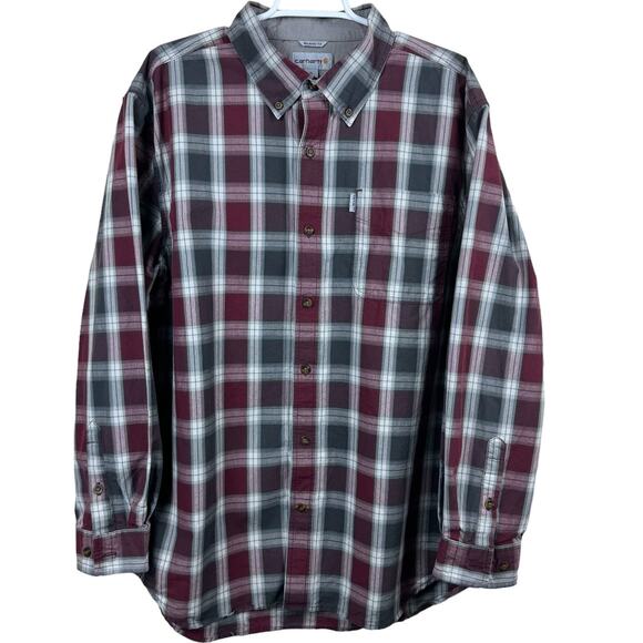 Men Carhartt Red White Plaid Long Sleeve Relaxed Fit Button Up Casual Shirt XL‎ - Picture 1 of 9